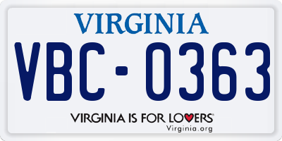 VA license plate VBC0363