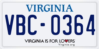 VA license plate VBC0364