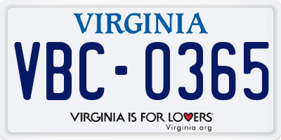 VA license plate VBC0365