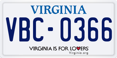 VA license plate VBC0366