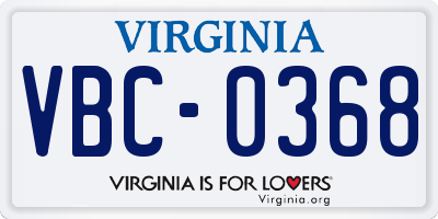 VA license plate VBC0368