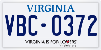 VA license plate VBC0372
