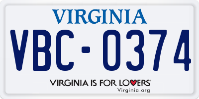VA license plate VBC0374