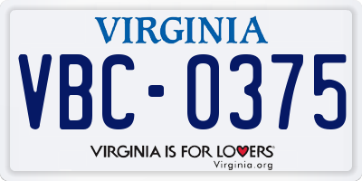 VA license plate VBC0375