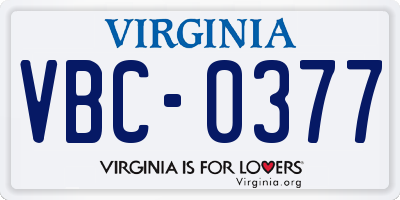 VA license plate VBC0377