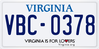 VA license plate VBC0378