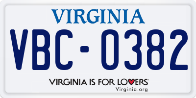 VA license plate VBC0382