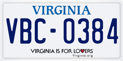 VA license plate VBC0384