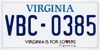 VA license plate VBC0385