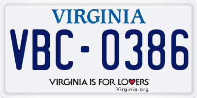 VA license plate VBC0386