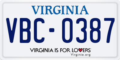 VA license plate VBC0387