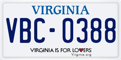 VA license plate VBC0388