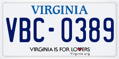 VA license plate VBC0389