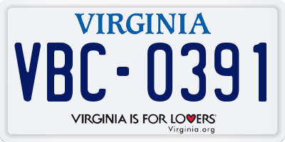 VA license plate VBC0391