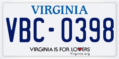 VA license plate VBC0398