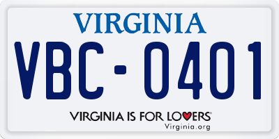 VA license plate VBC0401