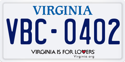 VA license plate VBC0402
