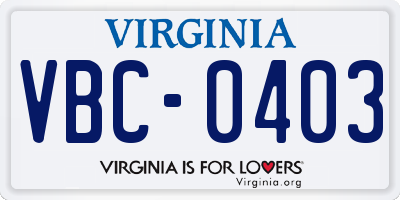 VA license plate VBC0403