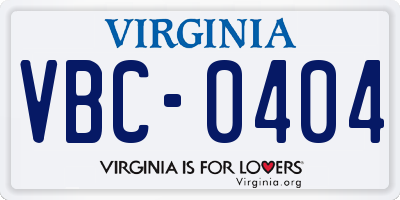 VA license plate VBC0404
