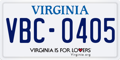 VA license plate VBC0405