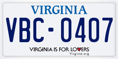VA license plate VBC0407