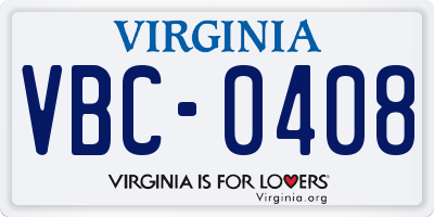 VA license plate VBC0408