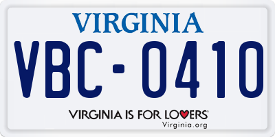 VA license plate VBC0410