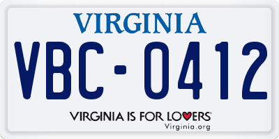 VA license plate VBC0412