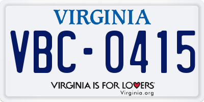 VA license plate VBC0415