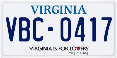 VA license plate VBC0417