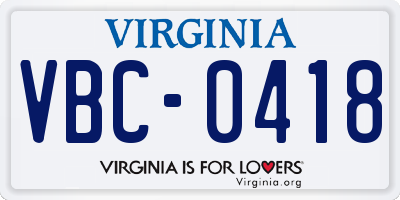 VA license plate VBC0418