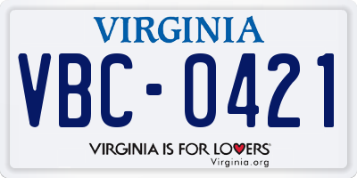 VA license plate VBC0421