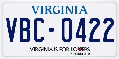 VA license plate VBC0422