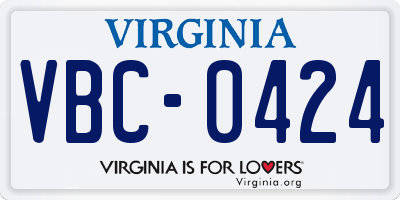 VA license plate VBC0424