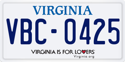 VA license plate VBC0425
