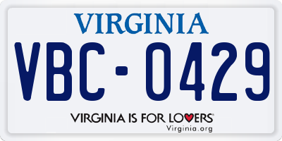 VA license plate VBC0429