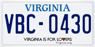 VA license plate VBC0430