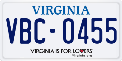 VA license plate VBC0455