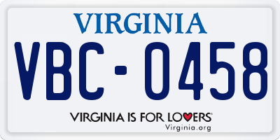 VA license plate VBC0458