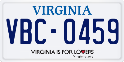 VA license plate VBC0459
