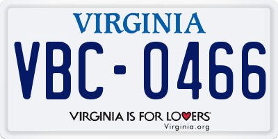 VA license plate VBC0466