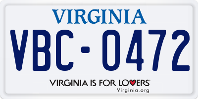 VA license plate VBC0472