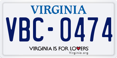 VA license plate VBC0474