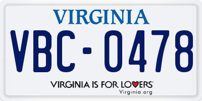 VA license plate VBC0478
