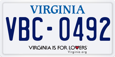 VA license plate VBC0492