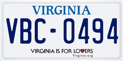 VA license plate VBC0494