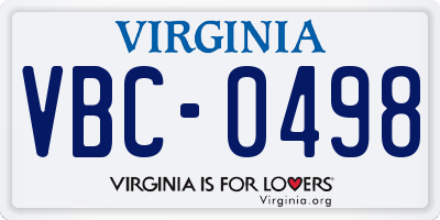 VA license plate VBC0498