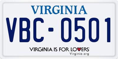 VA license plate VBC0501