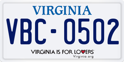 VA license plate VBC0502