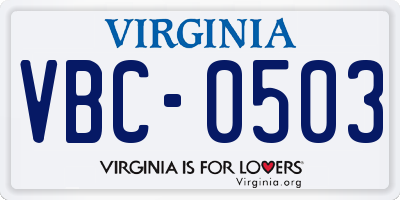 VA license plate VBC0503
